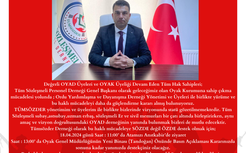 OYAK Kurumuna Sahip Çıkmak İçin OYAD’ ın Destekçisiyiz !!!